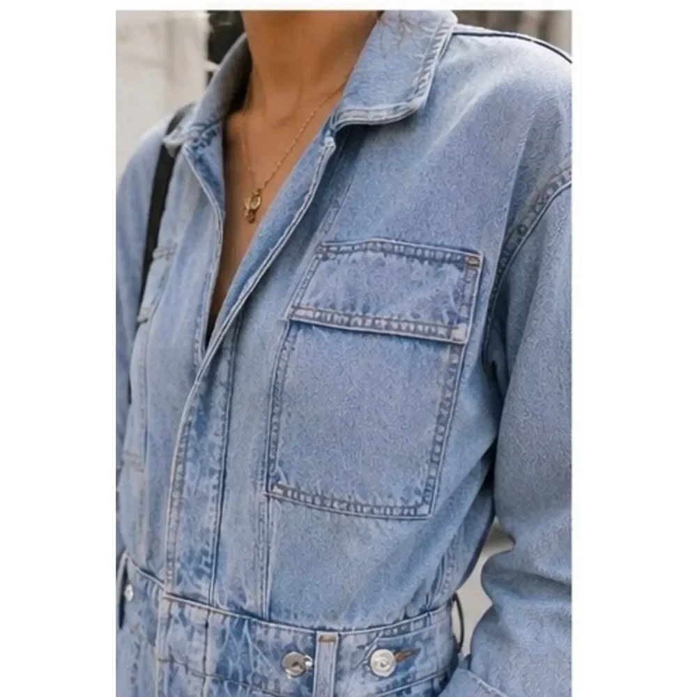Citizens of Humanity Utility Denim Y2K Jumpsuit Light Wash Zip Front Size M - Picture 4 of 12